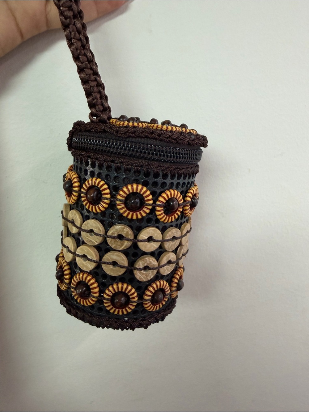 & Other Stories Brown Beaded Cylinder Wristlet